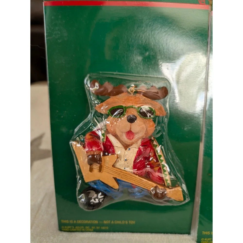 Set of 4 New Old Stock Kurt Adler Guitar Christmas Ornaments Santa, Snowman